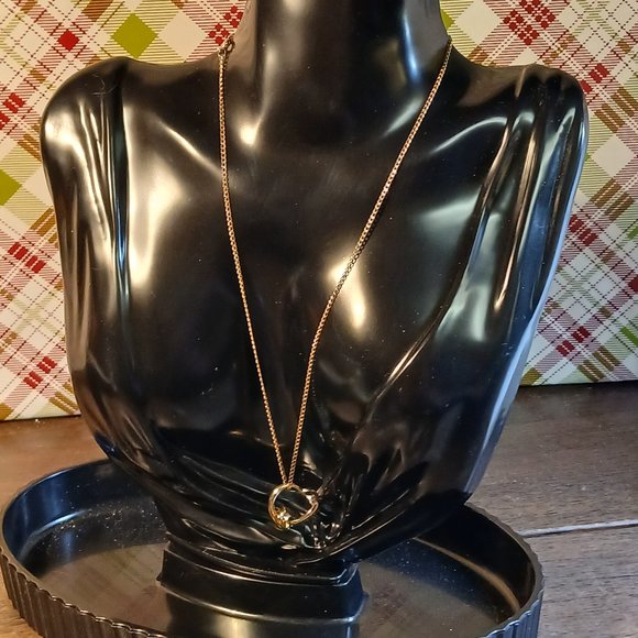 Vintage Gold Tone Open Heart Pendant Necklace with Faux Stone #13W - Picture 4 of 13